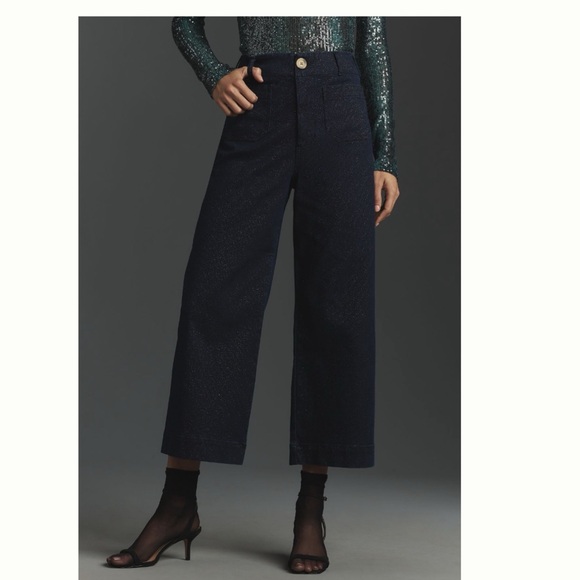 NWT Anthropologie The Colette Sparkle Denim Cropped Wide- Leg Jeans by Maeve - Picture 1 of 11